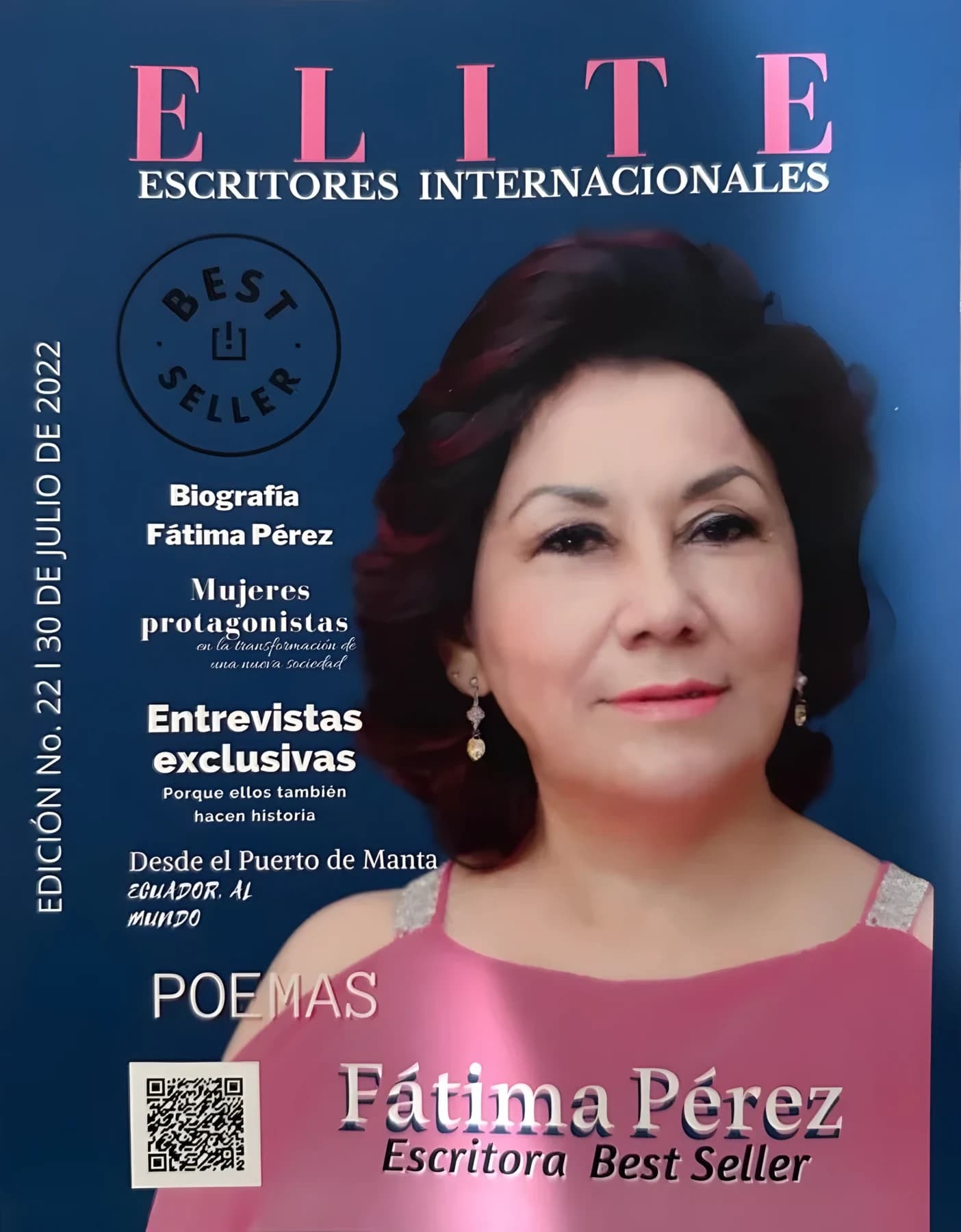 Portada de la revista ELITE Escritores Internacionales, edición 22, con Fátima Pérez, escritora best seller