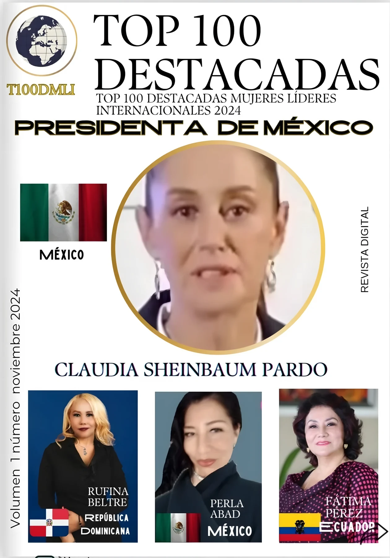 Portada de la revista Top 100 Destacadas Mujeres Líderes Internacionales 2024, con Fátima Pérez por Ecuador