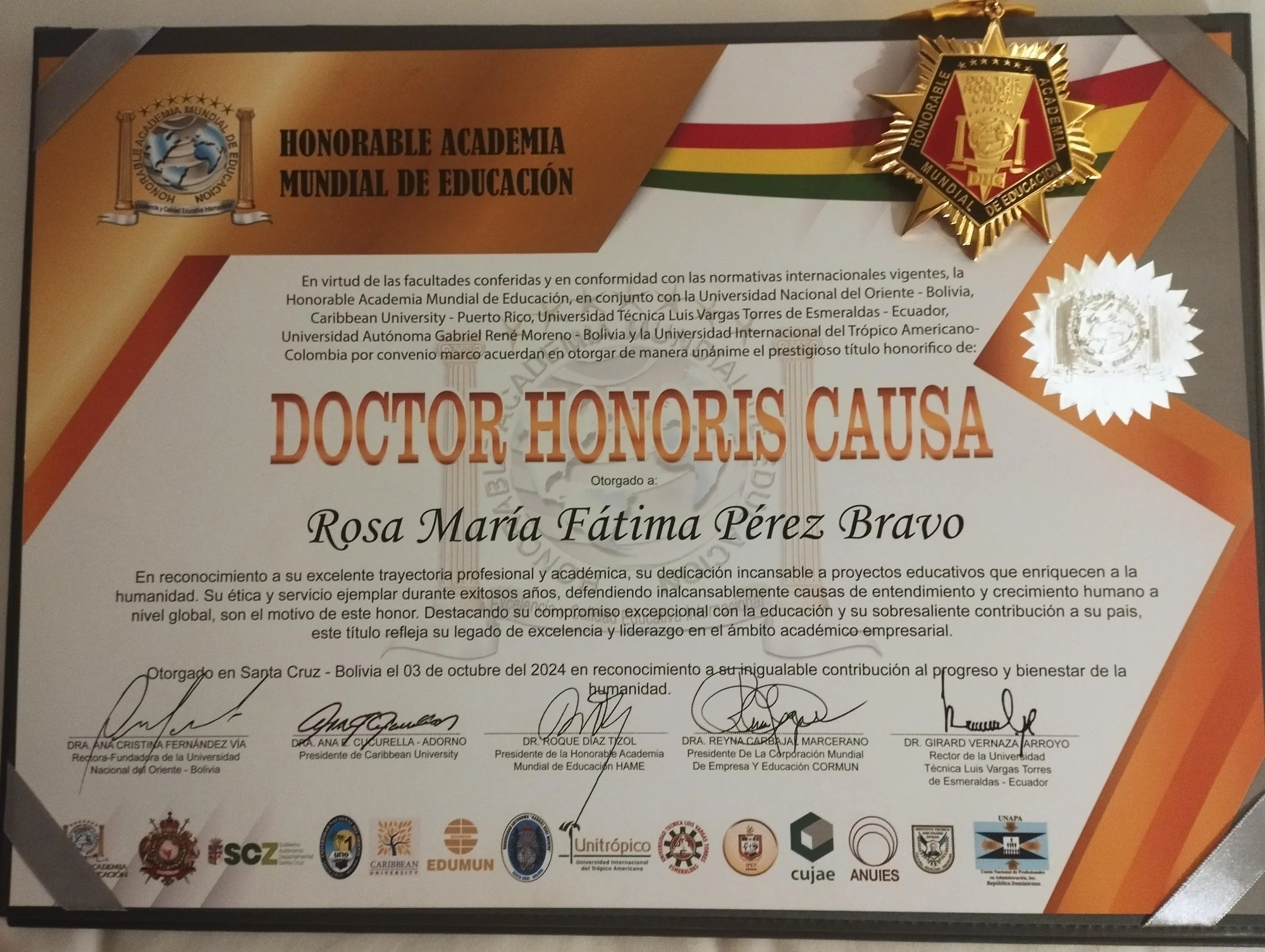 Doctor Honoris Causa. Santa Cruz, Bolivia · 2024