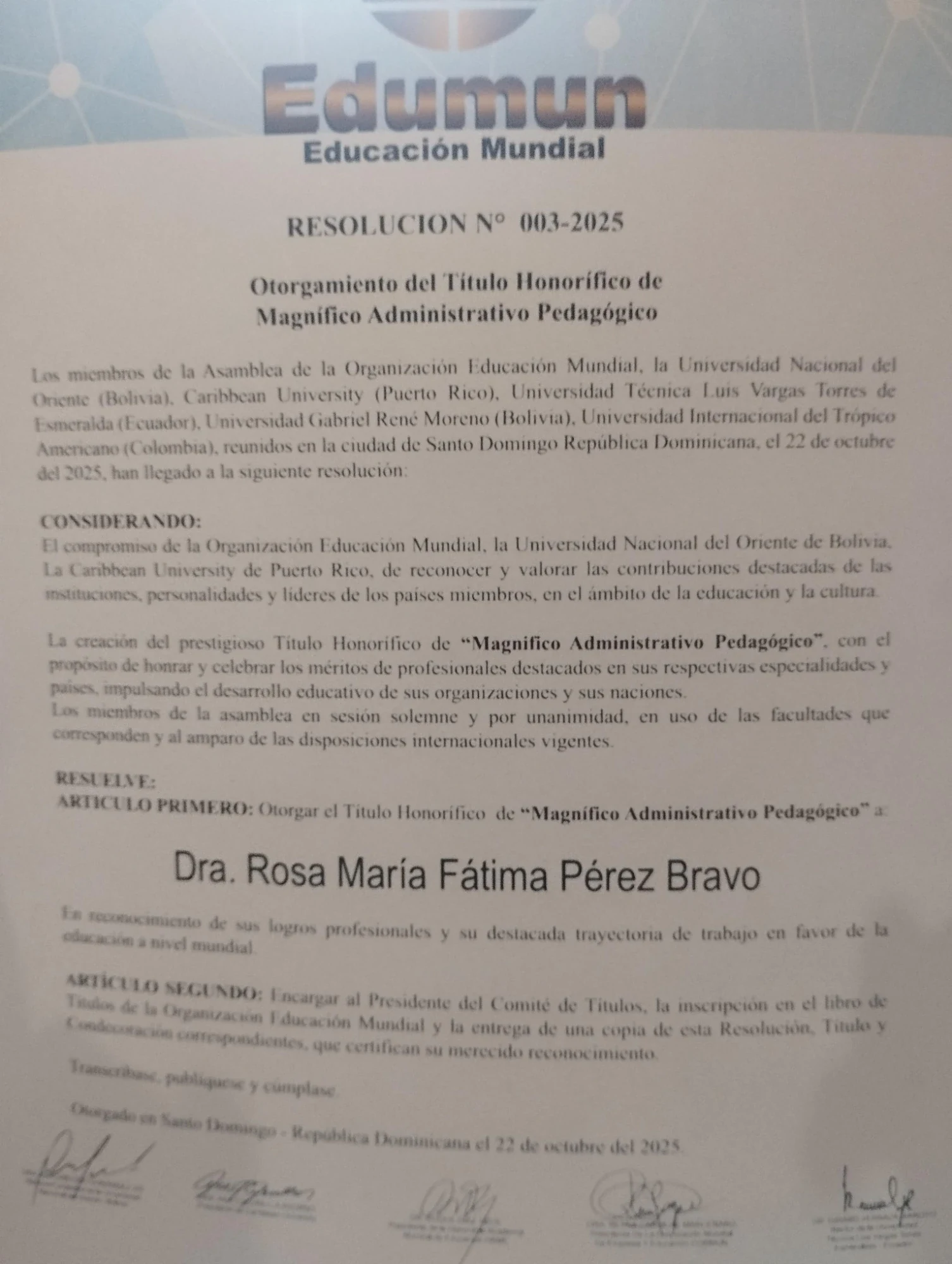 Magnífico Administrativo Pedagógico. Edumun · 2025