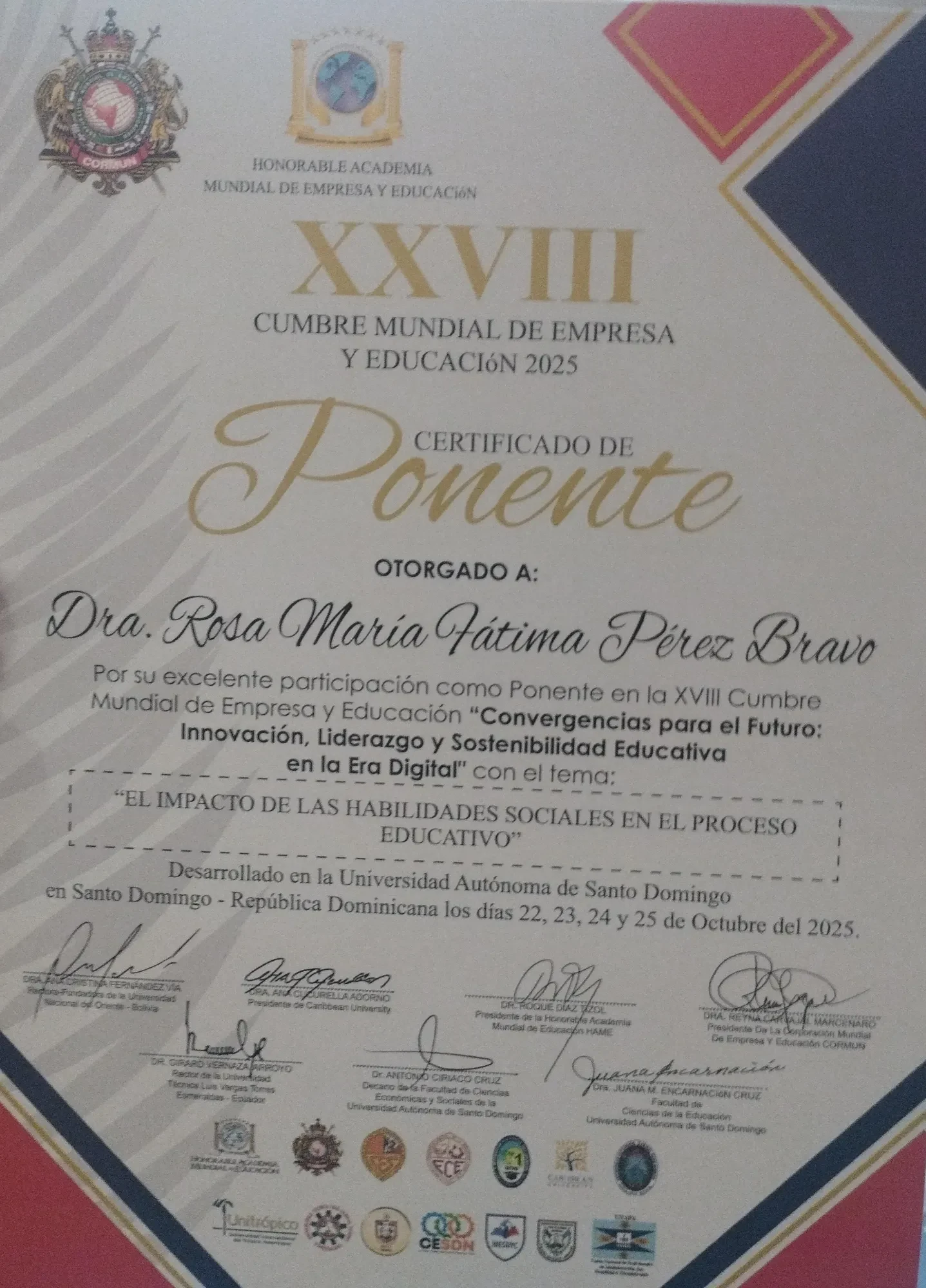 Ponente: El impacto de las habilidades sociales. Santo Domingo · 2025